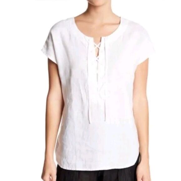 Johnny Was Lace-Up Short Sleeve Linen Top | Size‎ XS - Picture 1 of 5